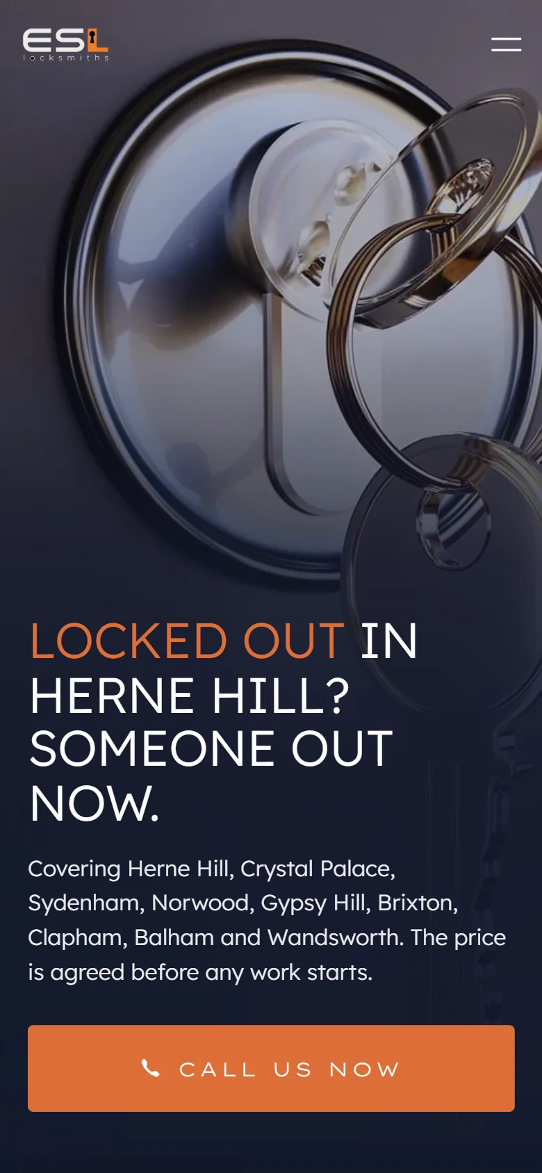 ESL Locksmiths home page on a phone